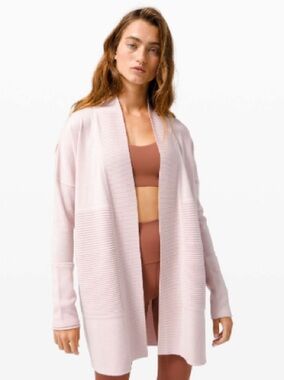 lululemon athletica Sit In Lotus Wrap II Light Pink Merino Wool Ribbed Cardigan